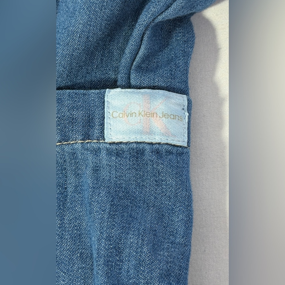 Calvin Klein Girls 4T Denim Cargo Pants Elastic Waist Wide Leg Blue Jeans - Picture 4 of 10